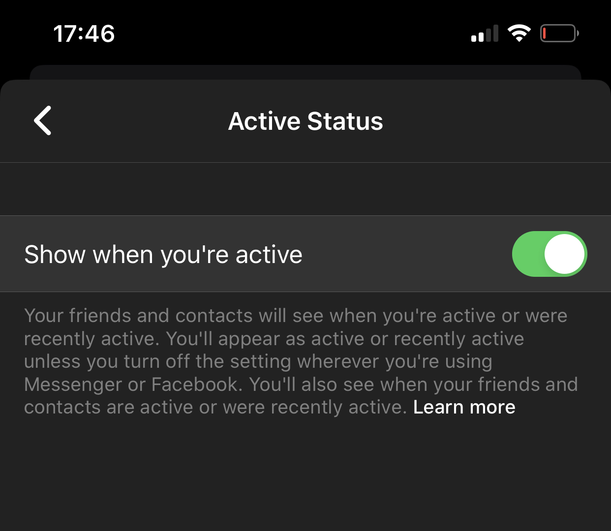 Facebook Messenger active deactivation