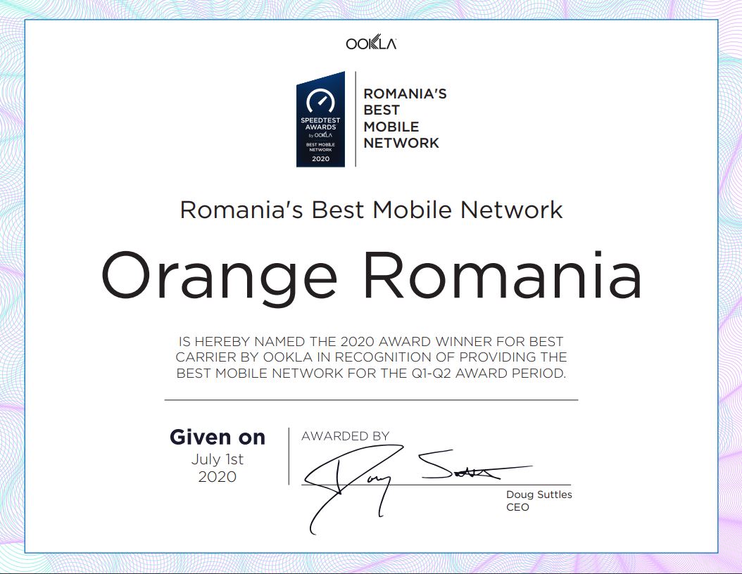 Certificazione speedtest Orange Romania