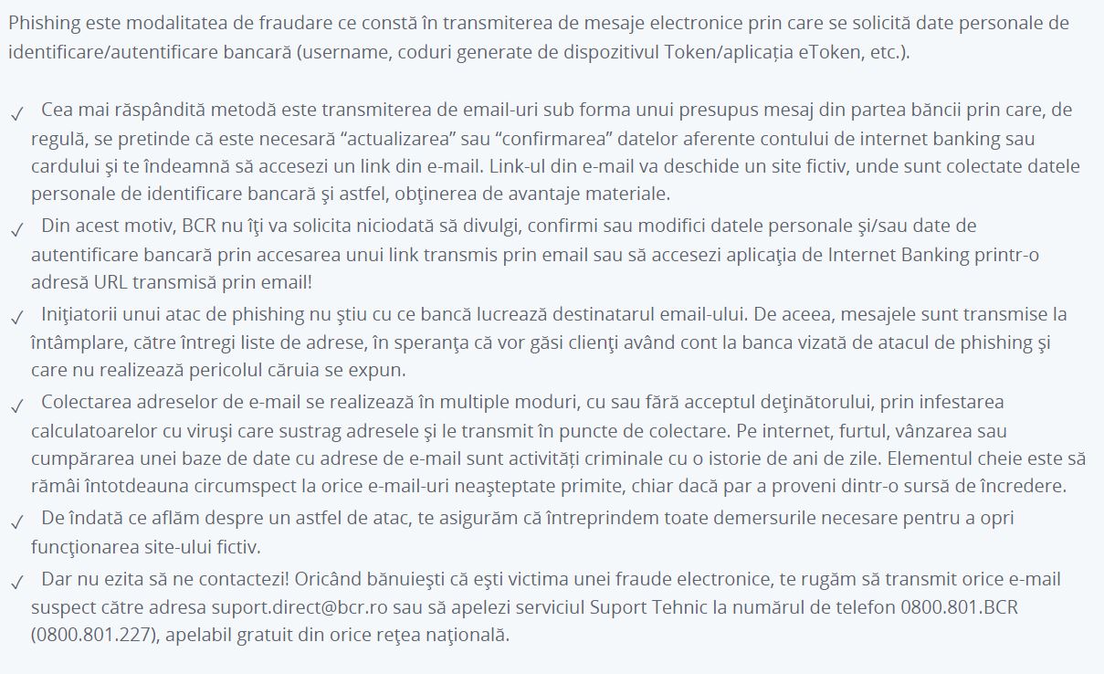 BCR Romania pacaleala phishing