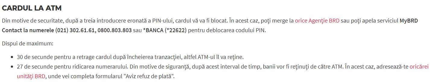 BRD Romania ATM rules