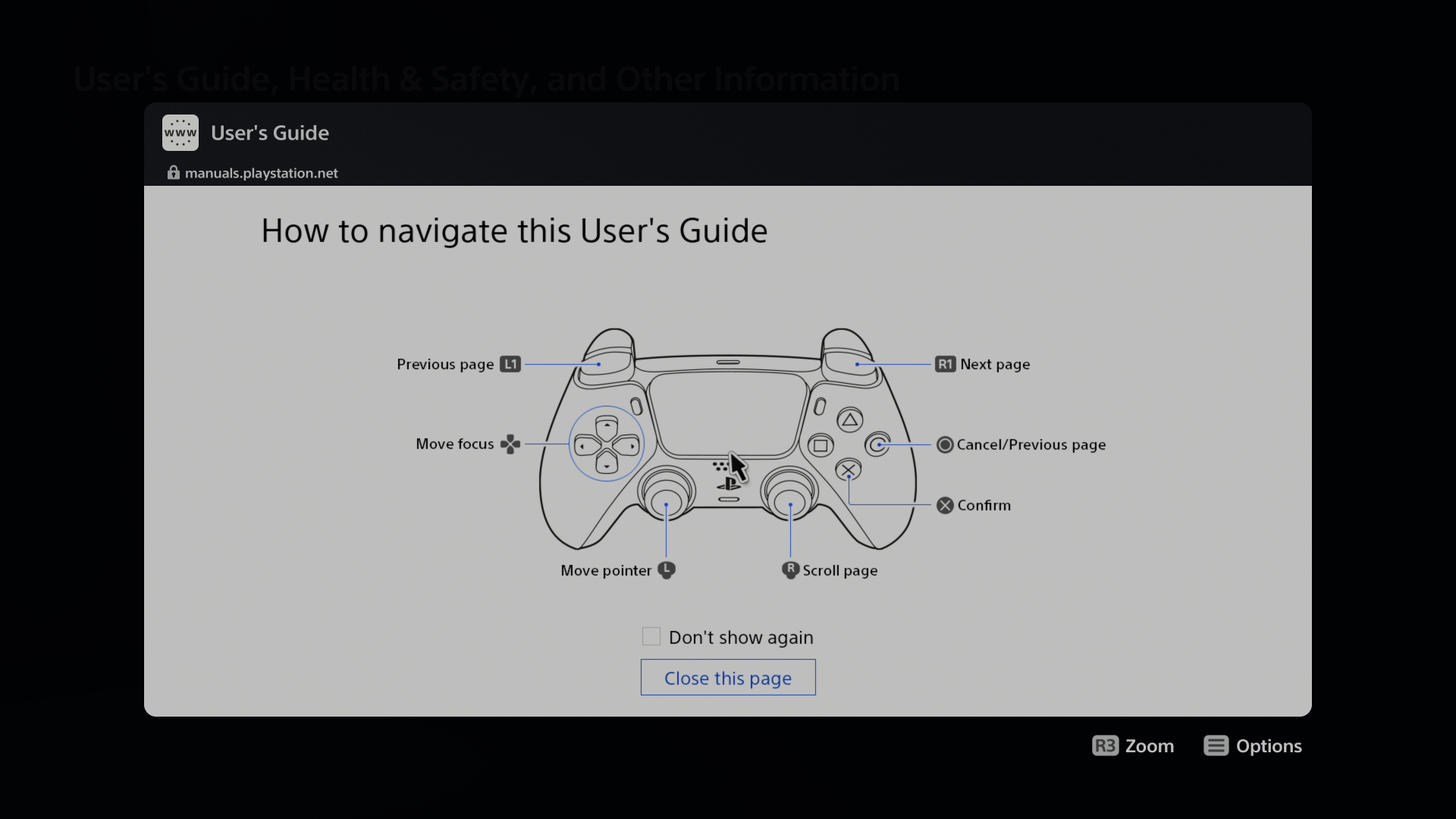 PS5 browser navigation