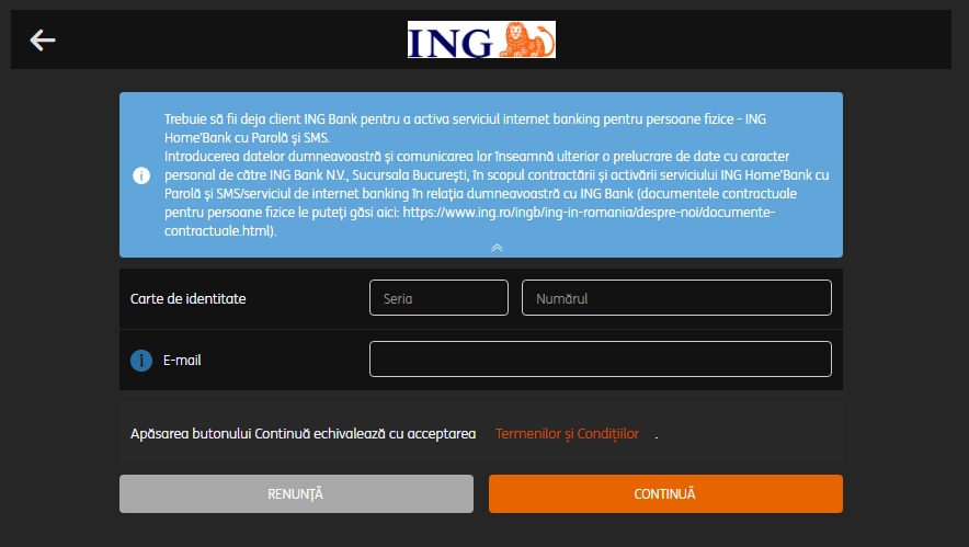 Formulaire d'activation ING Bank HomeBank