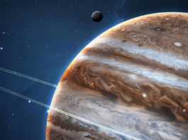 Planeten Jupiter nära Venus