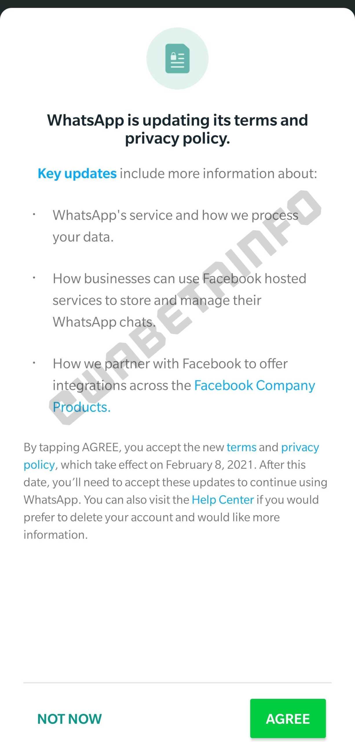 WhatsApp mandatory terms and conditions