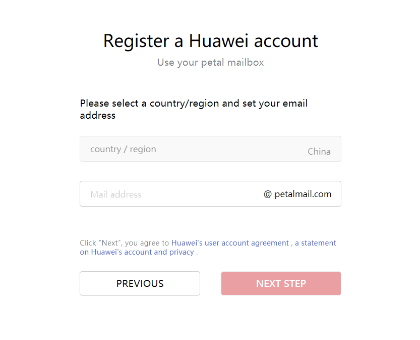 Huawei petalmail registration