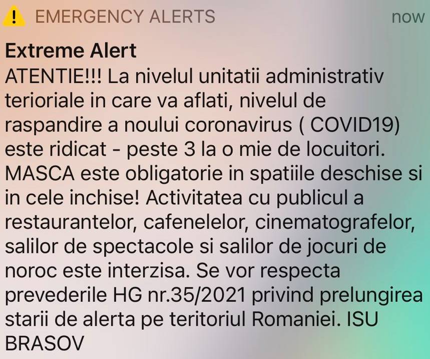 RO-ALERT alerte localitati scenariu rosu brasov