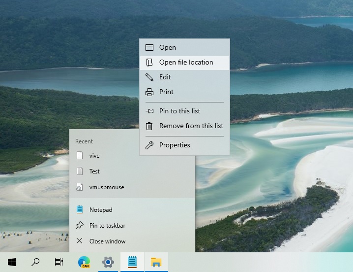 Windows 10 action bar