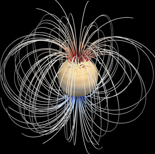 Symmetrie van het magnetische veld van planeet Saturnus