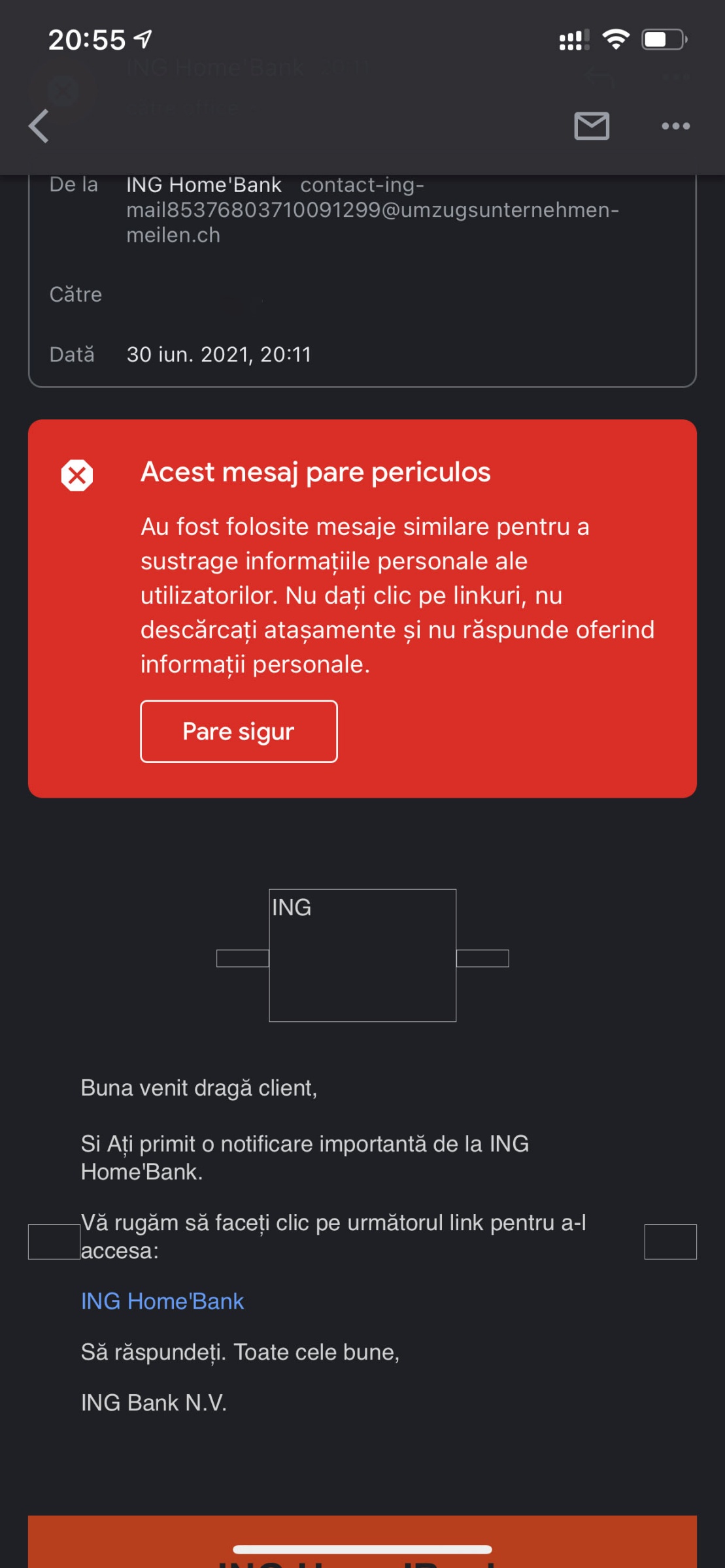 ING Bank instiintare malitioasa