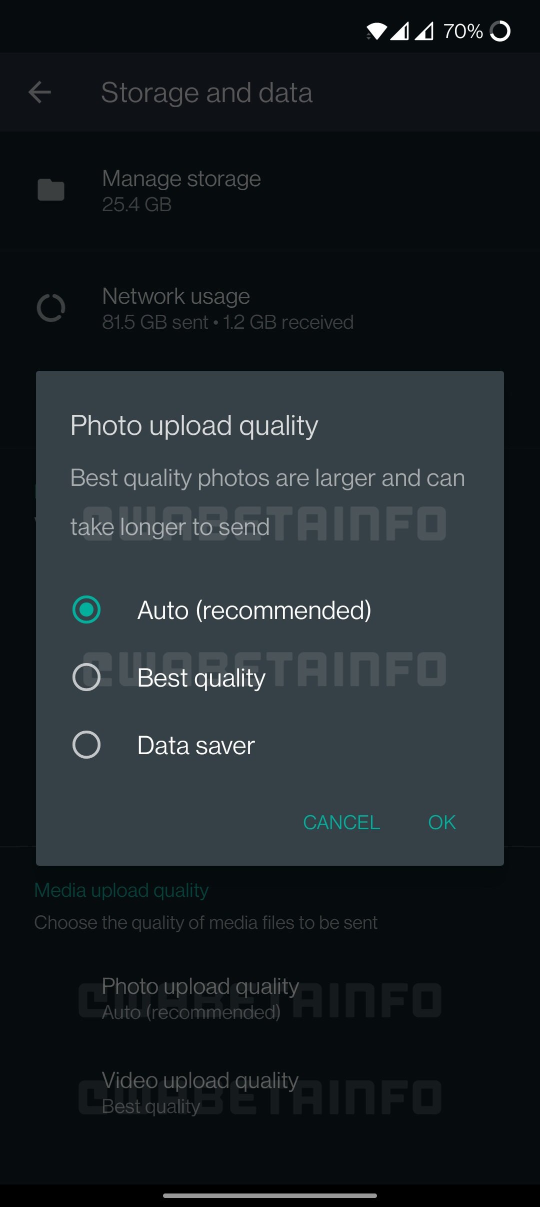 WhatsApp upload recommendation