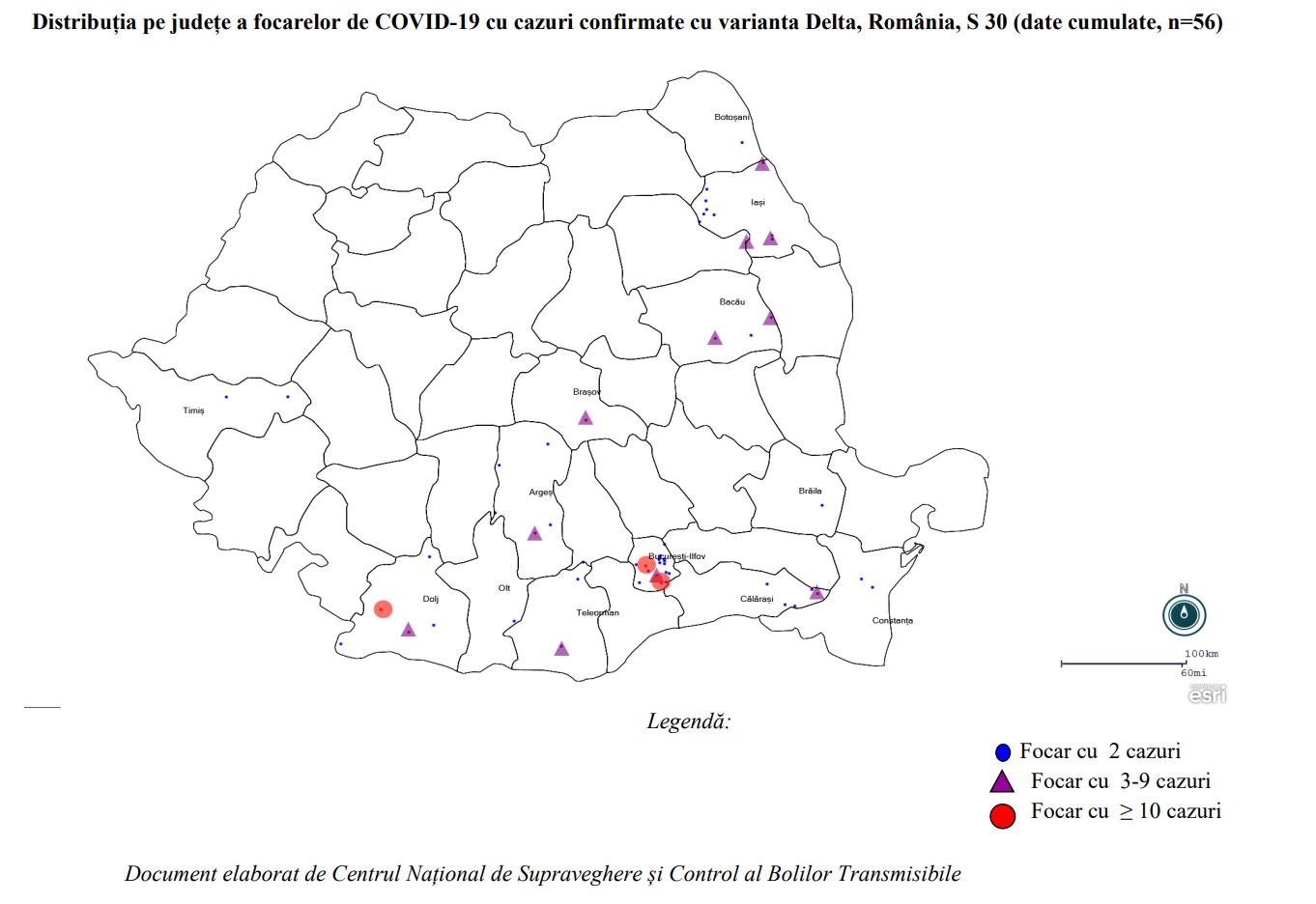 Romanian hallitus, Romanian alueet, koronaviruksen delta-kartta