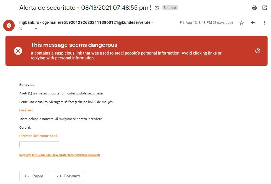 ING Bank presiune phishing