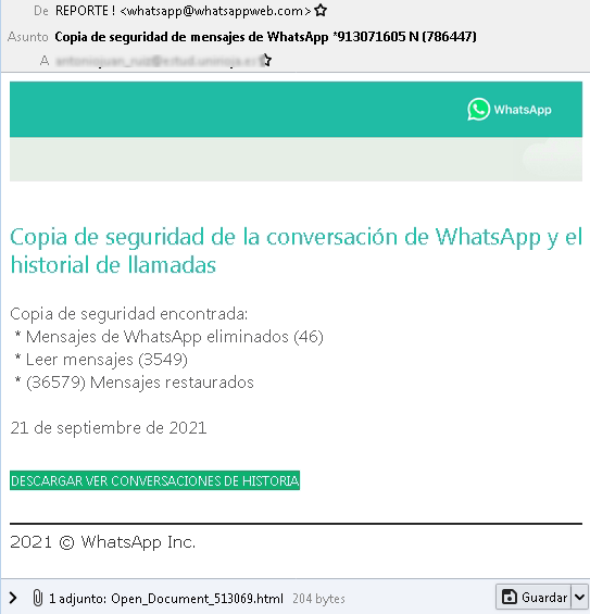 Malware dell'archivio WhatsApp
