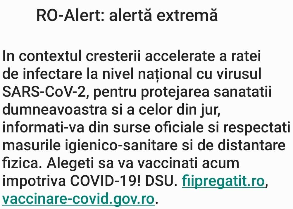 Wiadomości popierające szczepienia RO-ALERT wysłane przez rumuńskie władze ds. ochrony