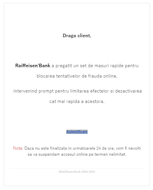 Raiffeisen Bank Toti Clientii Romania Vizati ATENTIONARE Noua Astazi phishing