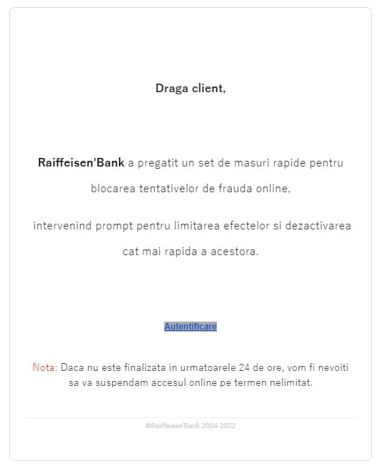 Raiffeisen Bank Toti Clientii Romania Vizati ATENTIONARE Noua Astazi phishing