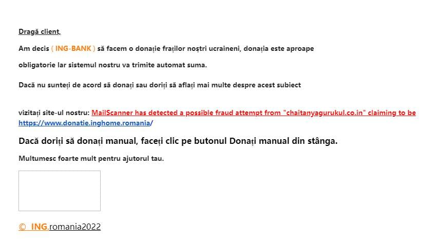 ING Bank Avviso URGENTE Informare i clienti sulle donazioni della Romania