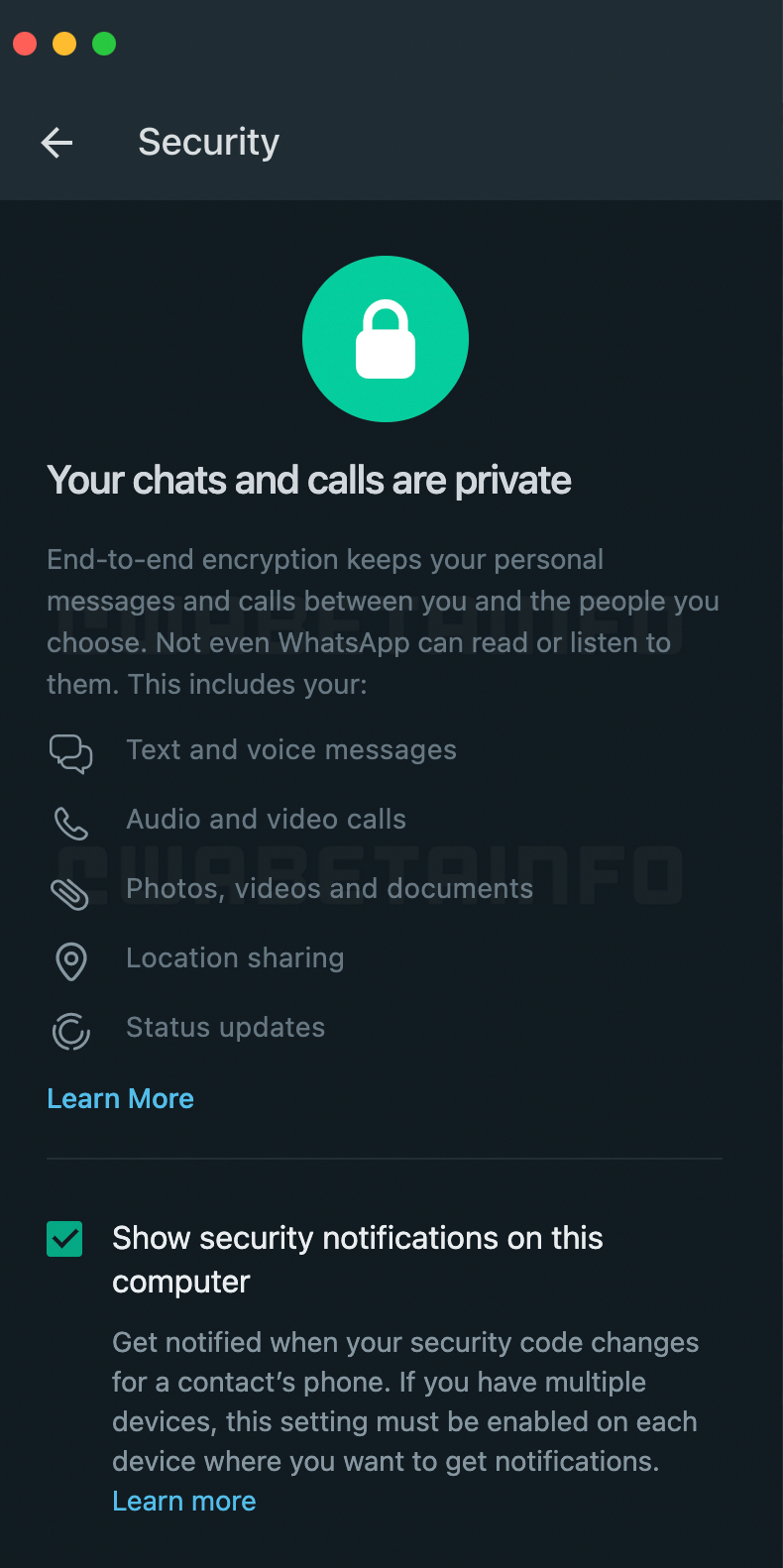 WhatsApp Application SECRET Changes iPhone Android security section