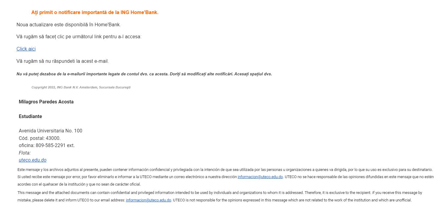 ING Bank ATENTIONARE Clienti Pericolul Nou Atac Cibernetic email