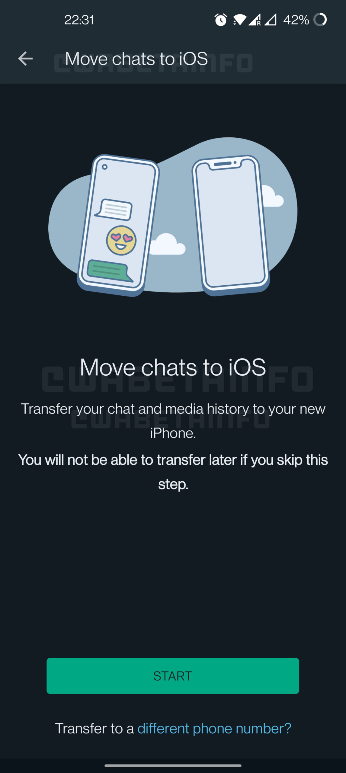 Flytta WhatsApp-konversationer Android iPhone tillgänglig betatestapplikation