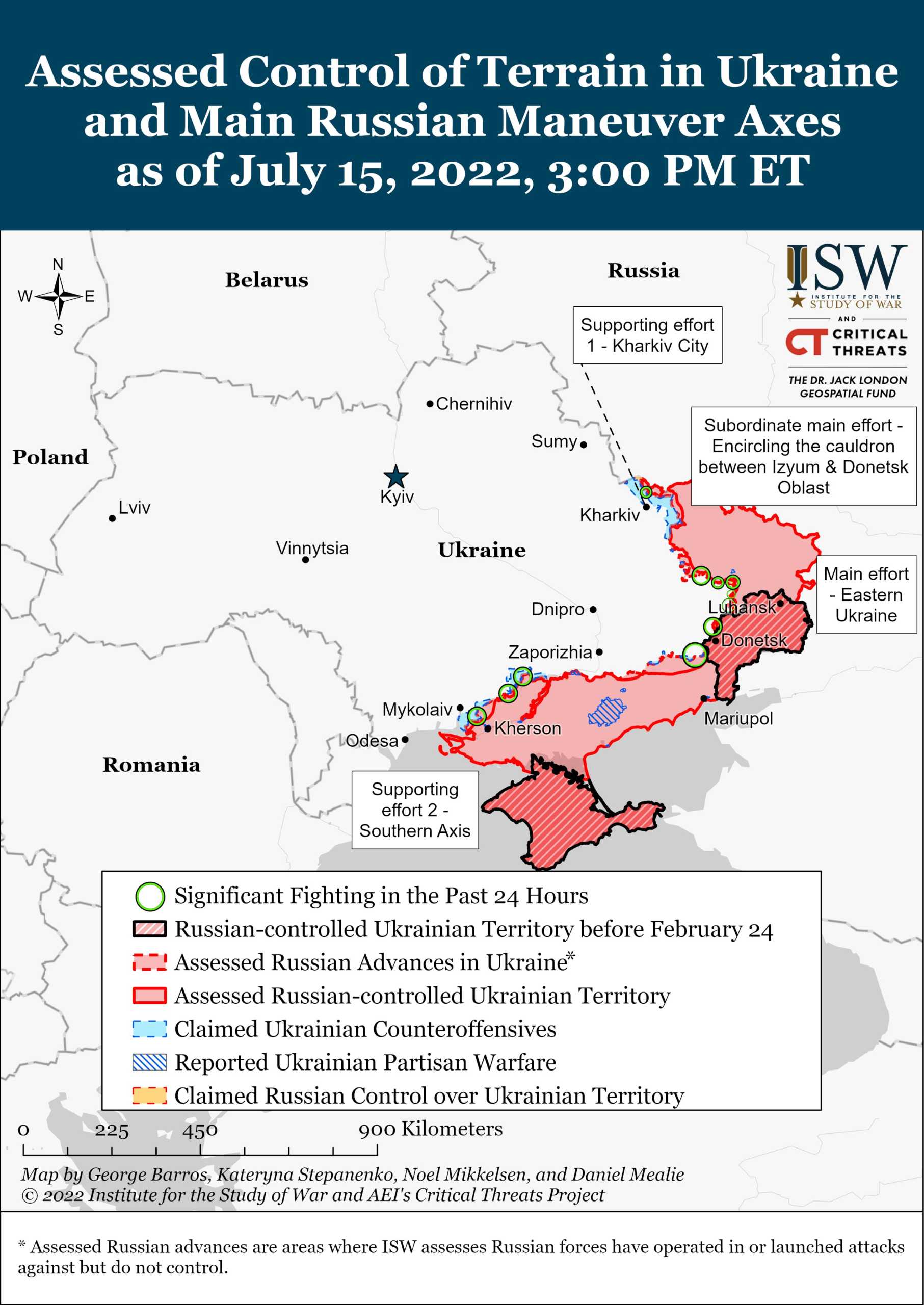 Ukraina uppdaterad karta över de ockuperade områdena Ryssland 16 juli 2022 armén