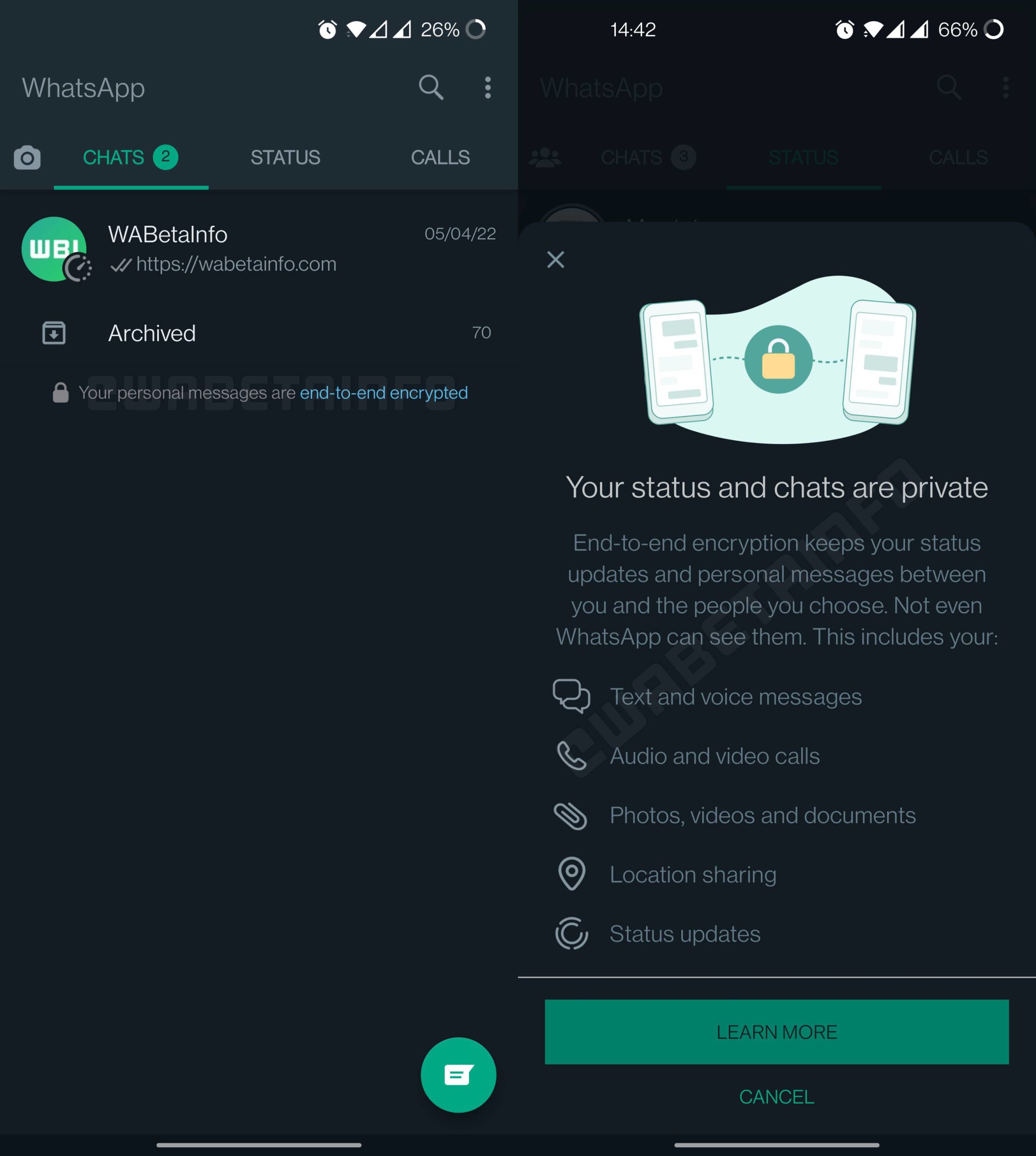 WhatsApp 2 Noi Modificari Secrete iPhone Android criptare footer