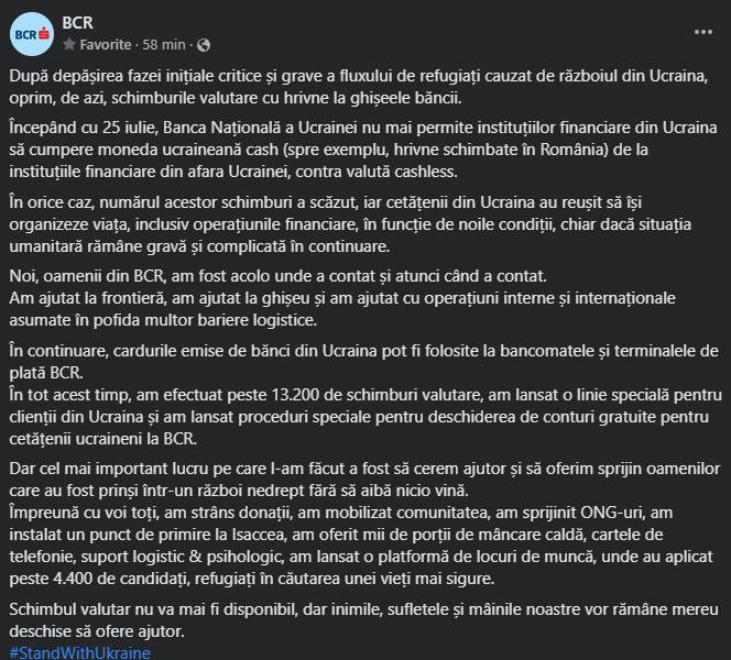 BCR Romania Decizia ULTIMA ORA Anuntata Oficial Aplicare Astazi schimb valutar hrivne