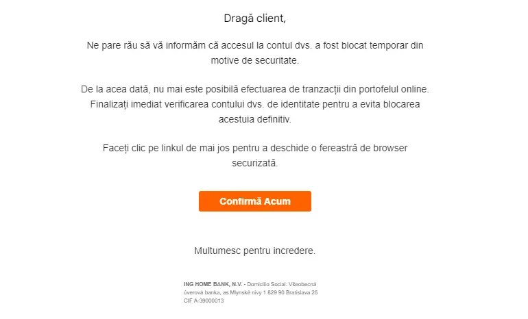 AVERTISSEMENT ING Clients extrêmement sérieux Danger réel