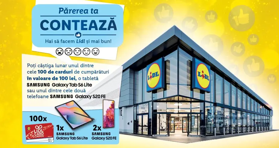 LIDL Romania Gratuit 100 Carduri Cumparaturi 100 LEI Telefoane Samsung promotie