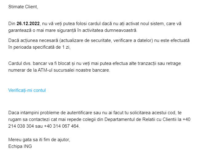 ATENTIONARE ING Bank Clientii Romani Toata Tara verificare cont