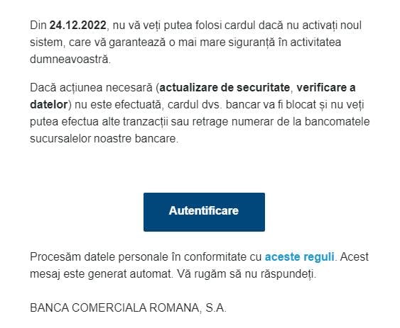 ADVERTENCIA BCR Rumania Clientes rumanos Sistema de seguridad para todo el país