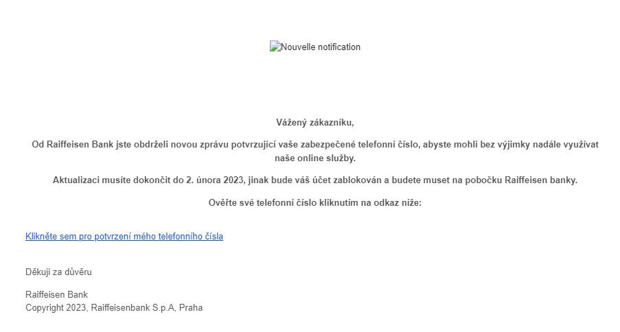 Raiffeisen Bank-meddelelse ADVARSEL Rumæniens kunder Tjekkisk advarsel