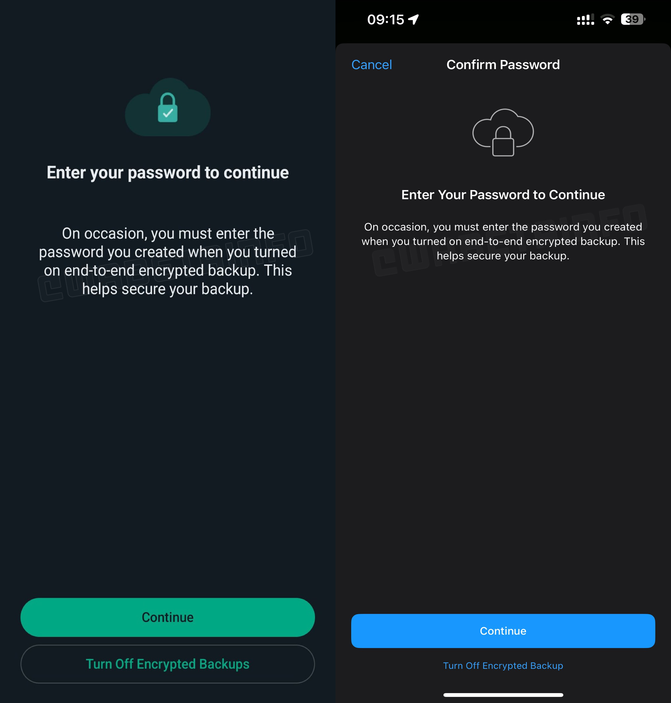 WhatsApp CAMBIA iPhone Android ARRABBIATO password di backup di Hello World