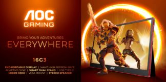 AOC GAMING 16G3, primul monitor de gaming portabil AOC cu ecran IPS și rata de refresh de 144 Hz