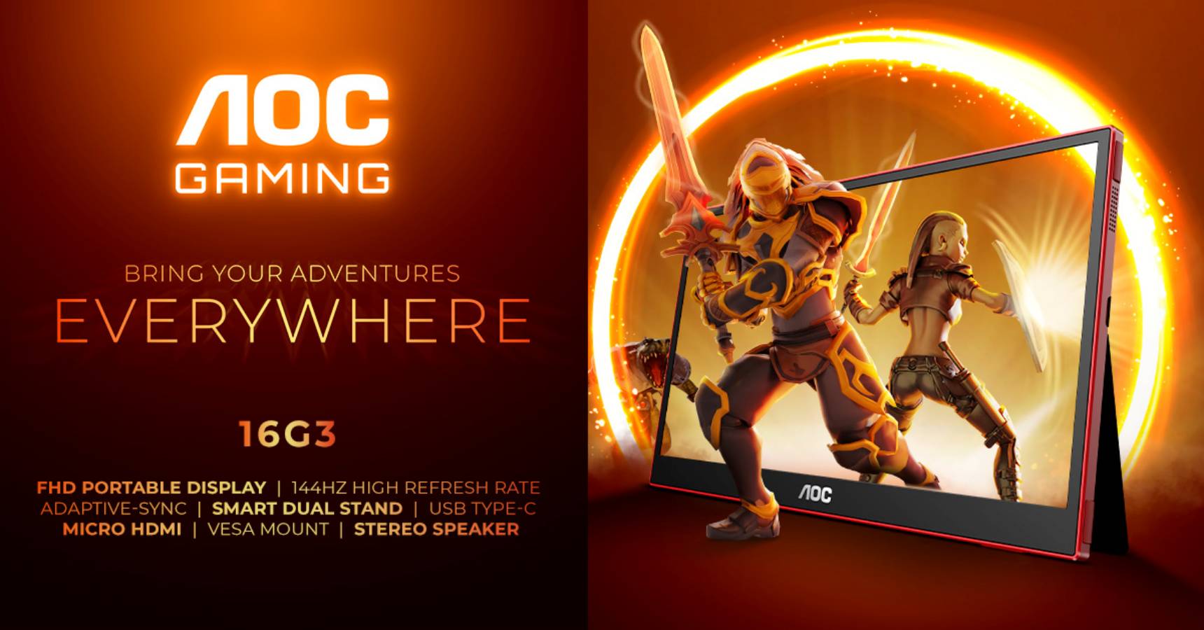 AOC GAMING 16G3, primul monitor de gaming portabil AOC cu ecran IPS și rata de refresh de 144 Hz