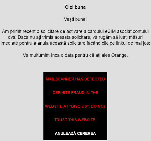 Orange alerta esim frauda