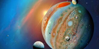 Planeetta Jupiter MAHTAVA Ihmisen löytö Tieteen havainnoineet tutkijat