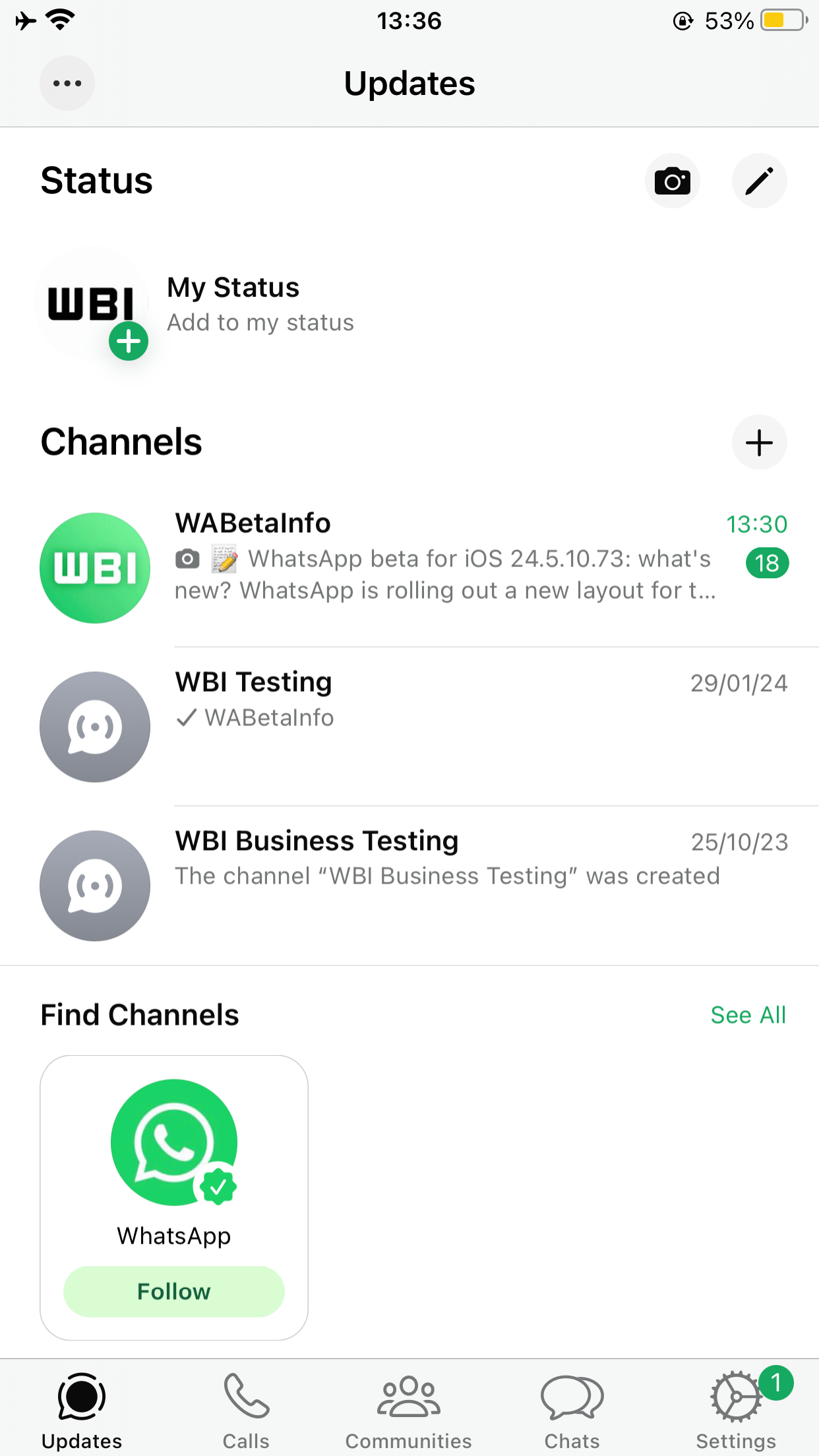 WhatsApp upptäckte kanaler