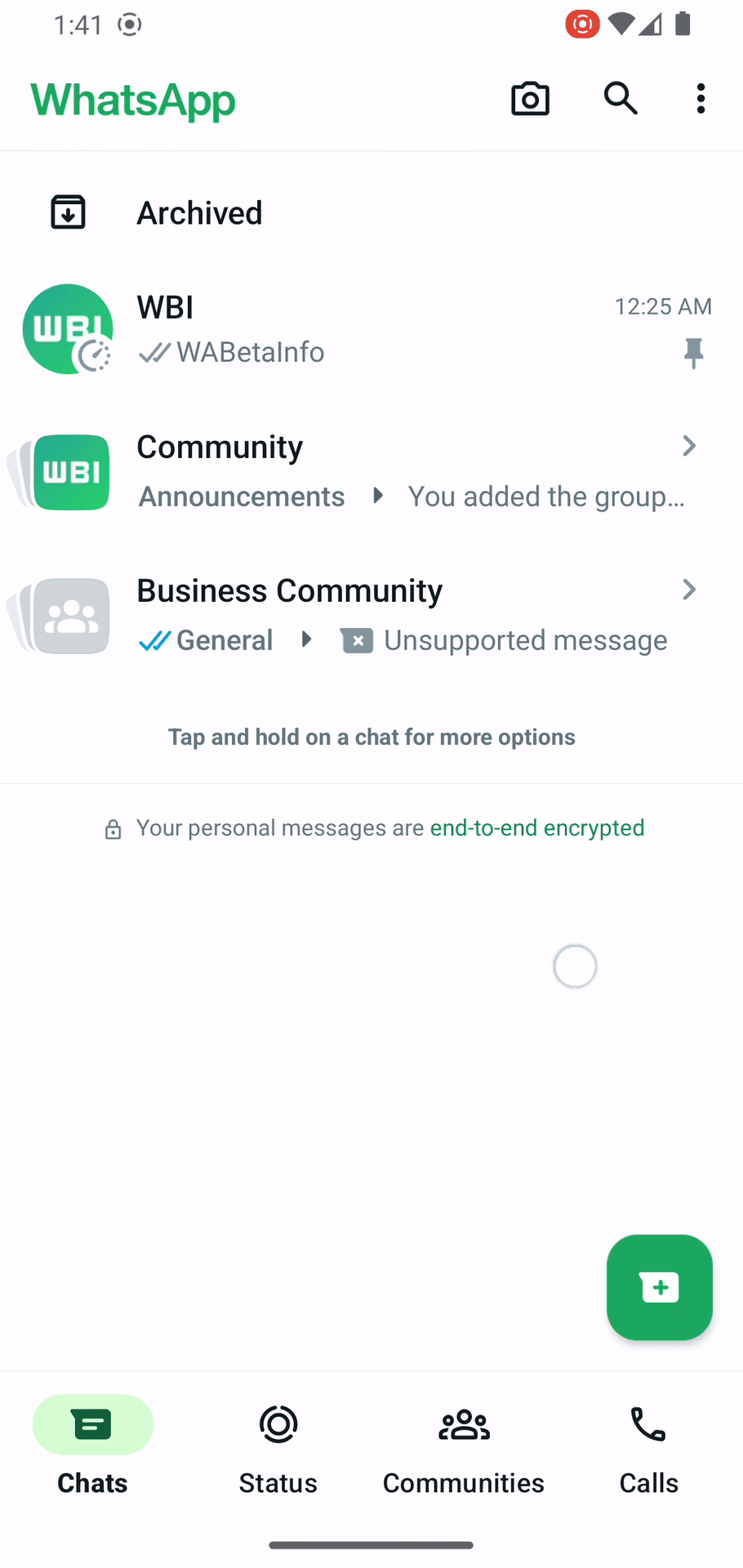 Interfaz de Android en cascada de WhatsApp