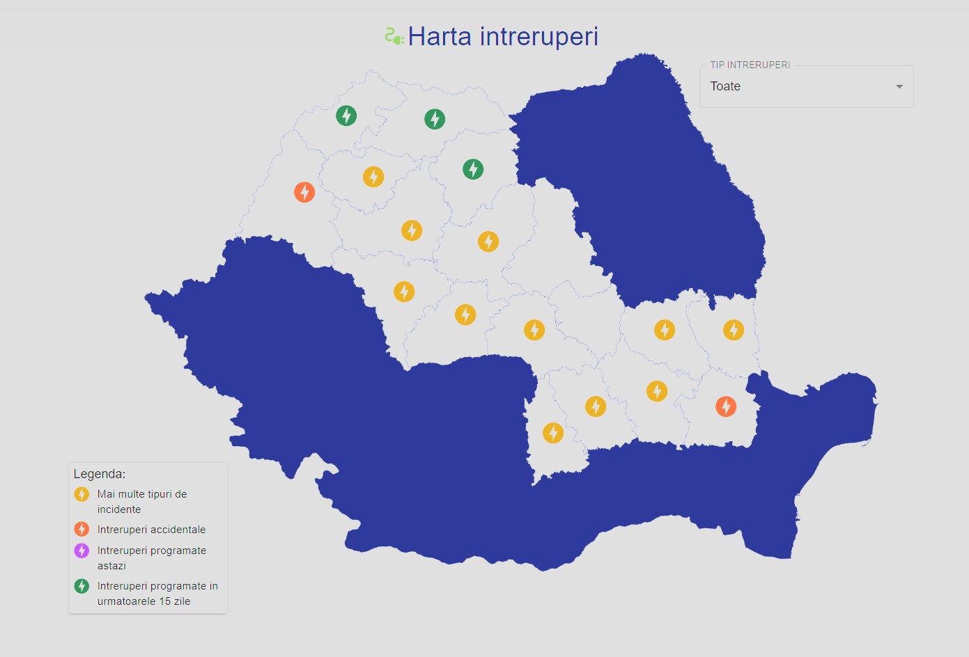 Formelle Warnungen von Electrica: LAST MINUTE Kundenaufmerksamkeit Rumänien-Ausfallkarte
