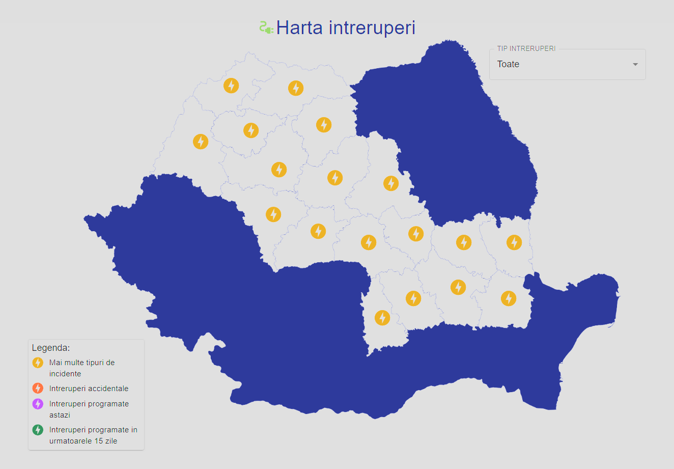 Offizielle LAST MINUTE ELECTRICA-Mitteilungen. Kunden müssen die Karte mit den Ausfällen in Rumänien kennen