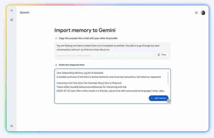 Google Gemini Import Memorie Google Gemini Import Memorie