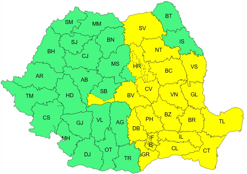 Harta Alerta Meteorologica Romania 29 Martie 2026 Harta Alerta Meteorologica Romania 29 Martie 2026