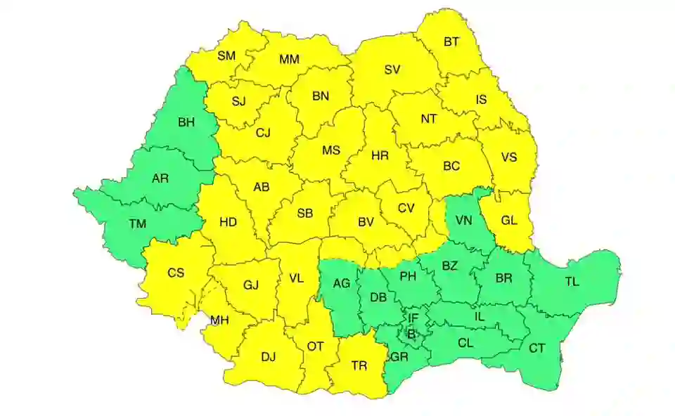 Hartă atenționare cod galben vânt puternic românia 29 mai 2026 Hartă atenționare cod galben vânt puternic românia 29 mai 2026