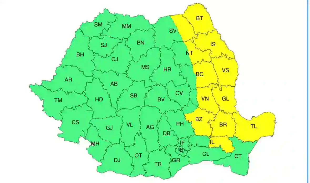 Harta zonelor cu vânt puternic în România pe 19 și 20 mai 2026 Harta zonelor cu vânt puternic în România pe 19 și 20 mai 2026