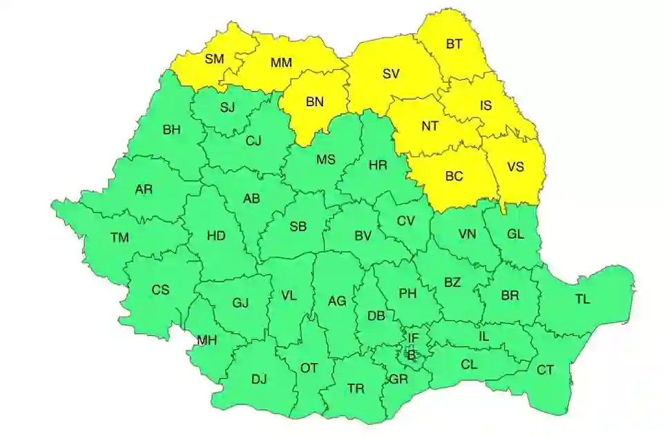 cod galben ploi torențiale vânt puternic nord România cod galben ploi torențiale vânt puternic nord România