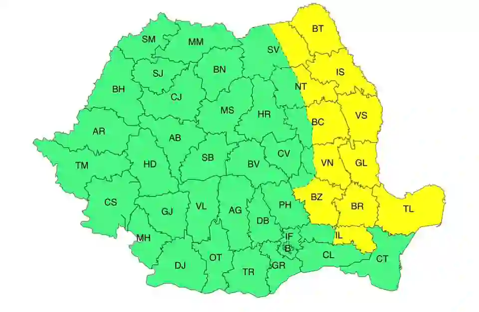 harta avertizare cod galben vânt puternic ANM 20 mai 2026 harta avertizare cod galben vânt puternic ANM 20 mai 2026