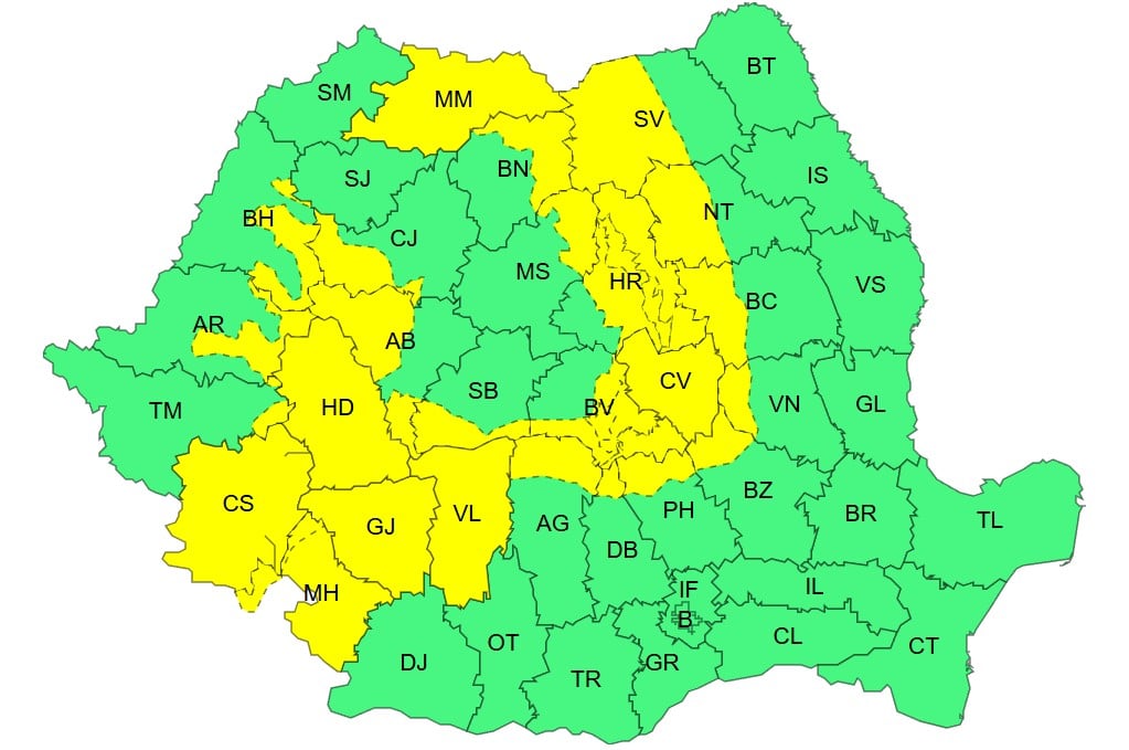 ANM harta cod galben ploi torentiale vant puternic Romania 22 iunie 2026 ANM harta cod galben ploi torentiale vant puternic Romania 22 iunie 2026