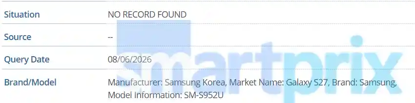 Imagine care confirma listarea Samsung GALAXY S27 in baza de date a GSMA. Samsung GALAXY S27 listat oficial in baza de date GSMA.