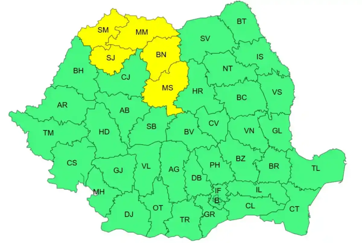 harta ANM cod galben canicula nord-estul Romaniei 21 iunie 2026 harta ANM cod galben canicula nord-estul Romaniei 21 iunie 2026
